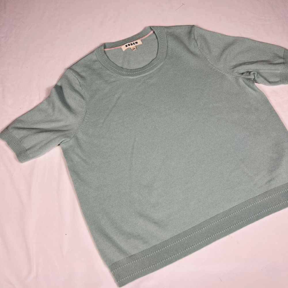 Boden Mint Green Short-Sleeve Cashmere Crewneck Sweater